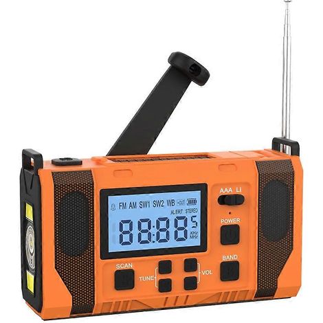 Notfallradio mit Wetterschutz, 10.000-mAh-Akku, Solarladung, Handkurbel und USB-Anschluss, AM/FM-Radio (1/5)