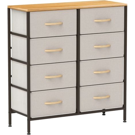 Industrial Fabric Chest of Drawers with 8 Storage Bins,Steel Frame and Wooden Top for Nursery,Living Room and Hallway in Cream White (1/5)