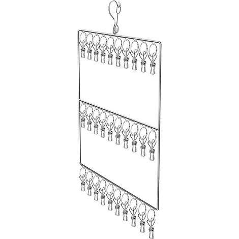 Sèche-linge en acier inoxydable multi-étagère à pinces, support de vêtements pour balcon et dortoir, 30 pinces anti-vent (1/5)