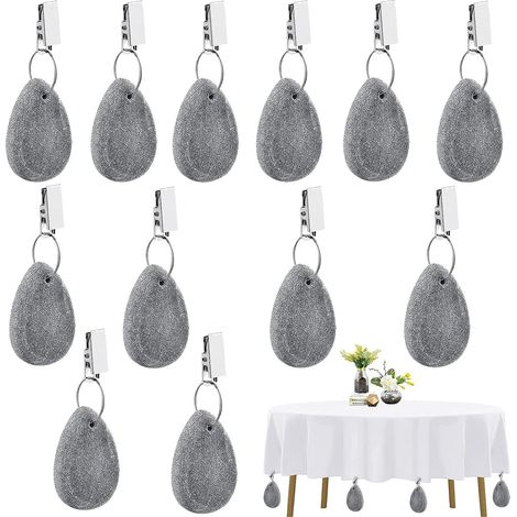 12 Stück Tischdeckenbeschwerer aus Naturstein,Tischdeckenbeschwerer für Draußen Tischdeckenbeschwerer Set mit Clip Grau Stein Tischdecke Gewichte (1/5)