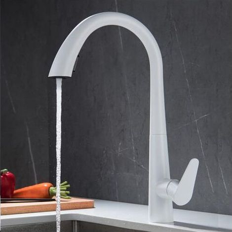 Kitchen faucet with pull-out spray Single-lever faucet 360° swivel hot and cold available in white stainless steel (1/5)