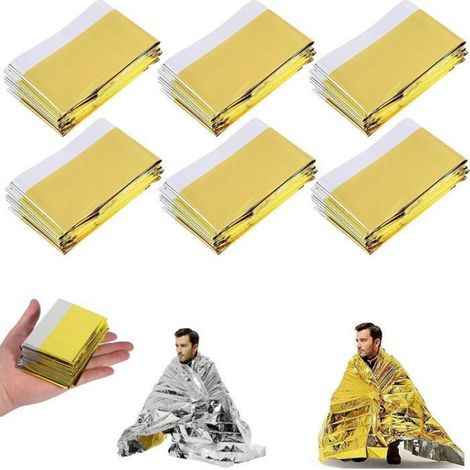 Couverture De Survie - 210 cm x 160 cm - Mylar Argent Or - Protection Thermique Hypothermie - Lot De 6 (1/5)