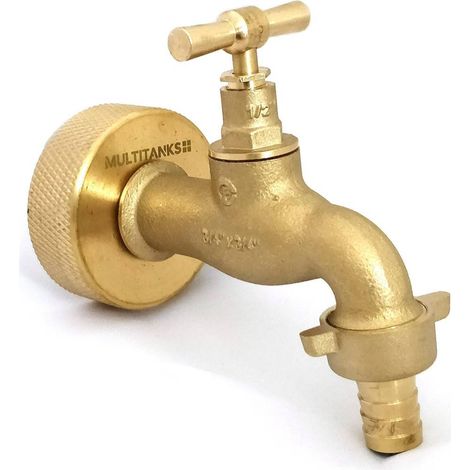 Raccord S60x6 en laiton avec robinet laiton et sortie cannelée 15mm (1/2)