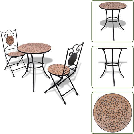 Ensemble de bistro 3 pcs Carreaux céramiques Terre cuite - Ensemble De Bistro - Salon De Jardin - Meubles De Jardin - Table Et Chaises - Carrelage Céramique (1/5)