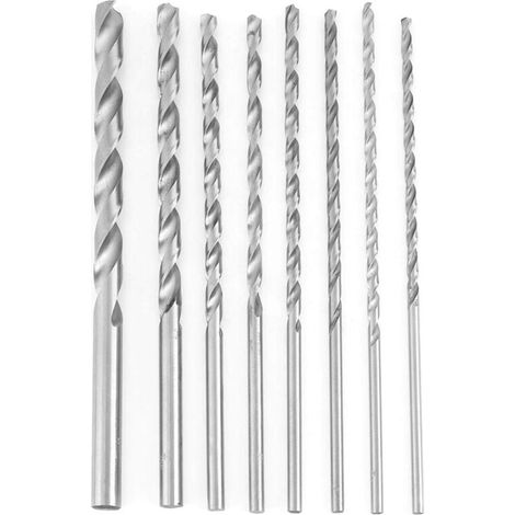 8-teiliges Set mit 200 mm verlängerten Spiralbohrern mit geradem Schaft, HSS-Spiralbohrer-Set, 4-10 mm, geeignet für Holz, Kunststoff und Aluminium, Bohrer-Set (1/4)