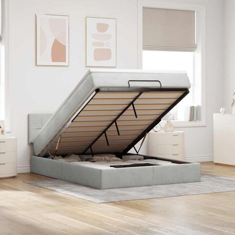 Estructura cama otomana con colchón gris claro 140x200cm (1/5)