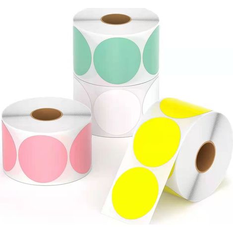 Etiquette Thermique Ronde - 1 Pouces - Auto-Adhésive - Pour Code QR Nom Tag Gestion Stock - Blanc Rose Vert Jaune - 2000 Pièces 4 Rouleaux (1/5)