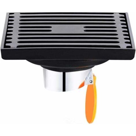 Stainless Steel Square Drain Cover Anti-Odor Straight Floor Drain for Shower Room, Square 100mm, Black (1/4)