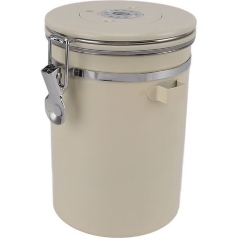 Boîte à café hermétique de 1,8 L en acier inoxydable avec cuillère intégrée, beige (1/5)