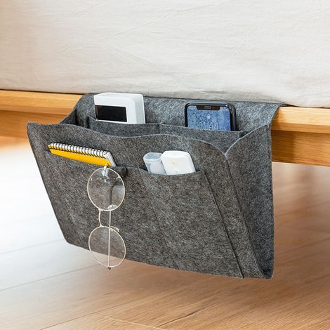 Organisateur De Chevet Canapé Accoudoirs Organisateur Range Telecommande Canape Vide Poche Lit Poche De Lit Sac De Rangement De Chevet Chevet à Suspendre Housse Rangement Bureau, (Gris Foncé) (1/5)