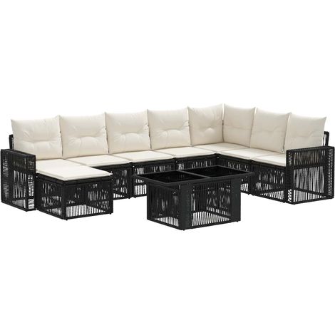 Set Divano da Giardino 9 pz Nero e Bianco Crema polyrattan vidaXL (1/5)
