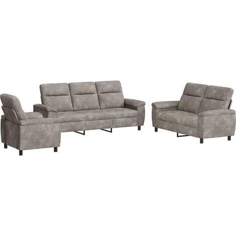 Set di divani 3 pcs Grigio Chiaro Pelle Scamosciata Sintetica vidaXL