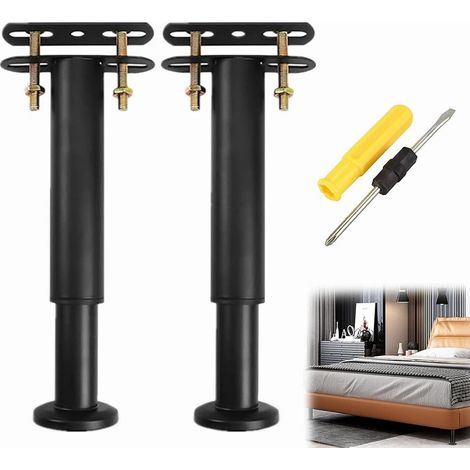 Pied de Lit Universel, Pieds de Sommier, Pied de Lit à Visser, Robuste Réglable, pour Sommier à Lattes, Armoire, Canapé, Noir, Lot de 2 (18-31 cm) (1/5)