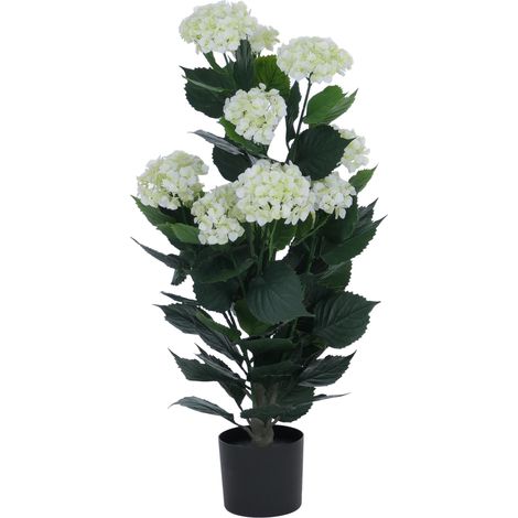 [NON UTILIZZATO] Ortensia artificiale HHG-040, pianta decorativa, con vaso, per esterni, in polietilene, 90x50x50 cm, bianco (1/5)