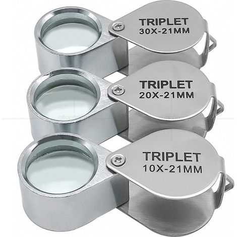 pezzi - Lente da gioielliere - Lente per diamanti - Formato tascabile - Ingrandimento 30x+20x+10x - 602518mm - argento - Metallo (1/3)