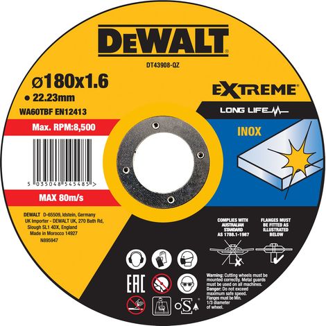 DeWalt DT43908 QZ disco de corte para inox 180 mm 1.6 mm