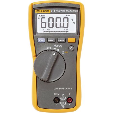 Fluke – Multimètre numérique 6000 points – True RMS – CAT III 600 V – Fonction VCHEK LoZ pour tests simultanés – Grand écran rétro-éclairé