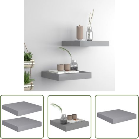 The Living Store Étagères murales flottantes 2 pcs gris 23x23,5x3,8 cm MDF - Étagères Murales - Étagères Flottantes - Décoration Murale - Rangement Mural - Meubles Déco (1/5)