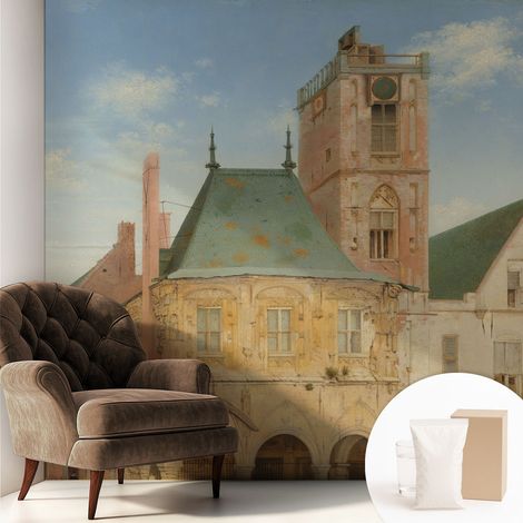 Tapete Vliestapete mit Kleber - Wanddekoration - Wandfolie - 3D Tapete Wand - Wohnungsdeko Historisches Rathaus 250x250 cm (1/5)