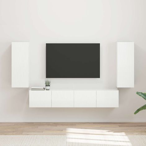 TV-Wandregal-Set 4 pcs Hochglanz Weiß Holzwerkstoff