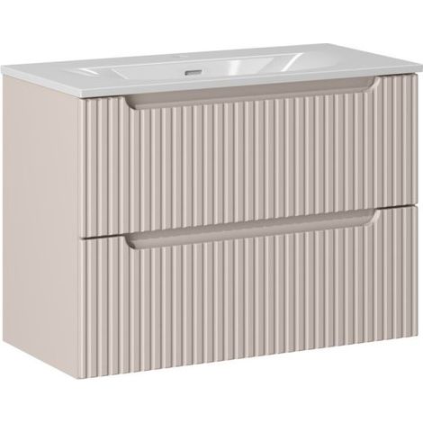 Ensemble Meuble Vasque 2 tiroirs et Vasque à Encastrer L 80 x P 40 x H 58,5 cm - Astral - Beige crème et blanc - Livraison gratuite (1/5)