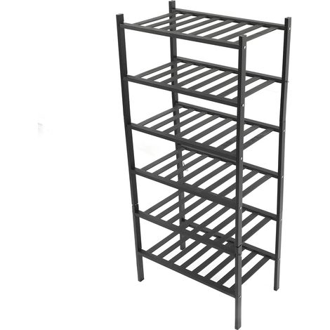Étagère à chaussures empilable en bambou, organisateur de rangement pour placard, entrée, couloir, salle de bain, salon, noir, 6 niveaux (1/5)