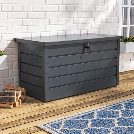 120CM Garden Storage Box Chest Lockable Tool Organizer, Dark Grey