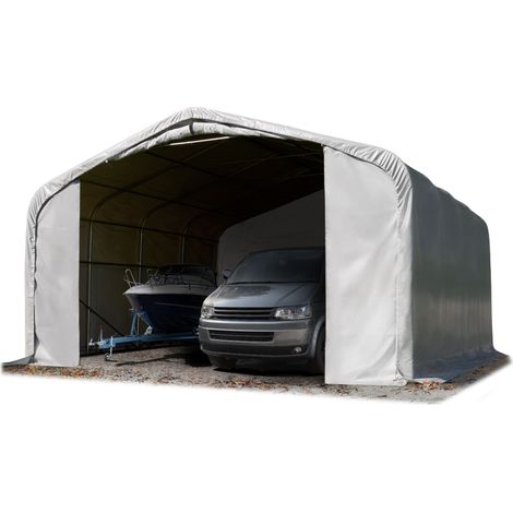 Wikinger Zeltgarage 6x6 m Lagerzelt Carport Torgröße 4,1x2,9 m für Boote, Wohnmobile, Traktoren - grau