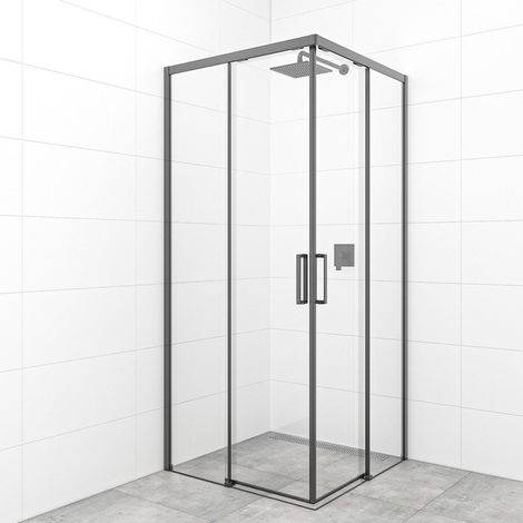 Swiss Aqua Technologies – Cabine de douche carrée 90x90 cm – SATTEXQBB90CT – Deux portes coulissantes – Verre transparent facile à nettoyer – Noir – Orientation gauche/droite (1/5)