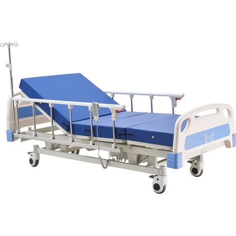 Lit médicalisé électrique 3 fonctions, dossier, repose-jambes et hauteur réglables, roulettes verrouillables 127mm, matelas haute densité pour usage hospitalier à domicile, charge 250kg (1/5)