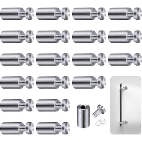 Abstandshalter, 20 Stück Abstandsschrauben, Achsenabstandshalter für Glaswerbung, Befestigungsbolzen für Glasabstandshalter, für Schilder und Displays, 12x25mm (Silber)