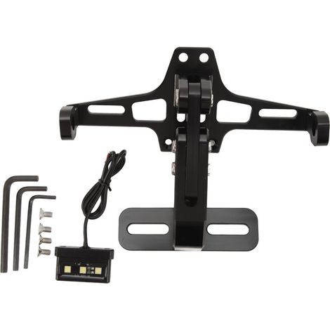 Support de plaque d'immatriculation de moto avec éclairage LED, résistant aux chocs, adapté aux motos homologuées (base de 4 pouces) (1/4)