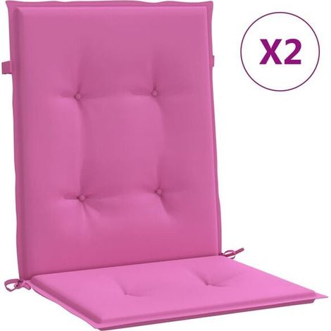 Un ensemble de deux coussins pour chaise à dossier bas, en tissu rose. (1/5)