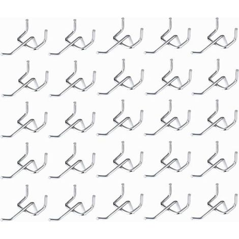 50pcs Crochets pour Panneaux Perforés, Espacement des Trous de 25 mm Épaisseur 32 mm Longueur 50 mm Crochets Muraux Garage Cr (1/4)