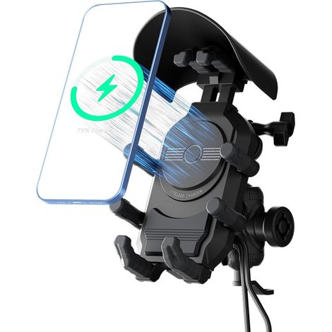 Support de téléphone pour moto, chargeur de téléphone sans fil pour moto, tricycle à charge rapide, double port de charge, support de guidon de téléphone portable (1/5)