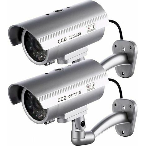 2 x caméra factice caméra factice d'extérieur pour une utilisation en intérieur ou en extérieur avec LED clignotante en forme de balle Guazhuni (argent) thsinde (1/3)