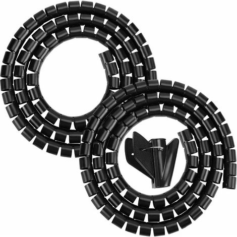 VURAHOME - 2 Gaines de Câbles, 2 x 1,5 m Cache Cable Flexible Câble Rangement, Protection du Cache Câbles pour Câbles Télé/Ordinateur/USB/Audio/Vidéo - (∅ 22 und ∅ 16 mm),Noir (1/5)