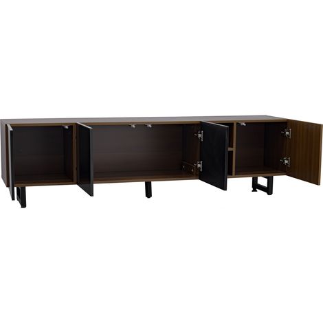 Mueble TV de 4 puertas en MDF y PB, negro y natural, 180 x 38 x 50 cm (1/5)
