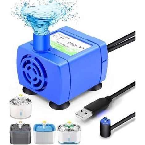Pair Pompe à eau électrique Submersible silencieuse de nouvelle génération, Pompe de Fontaine à Chat Chien,avec Lumière LED, faible consommation d'énergie, (1/5)
