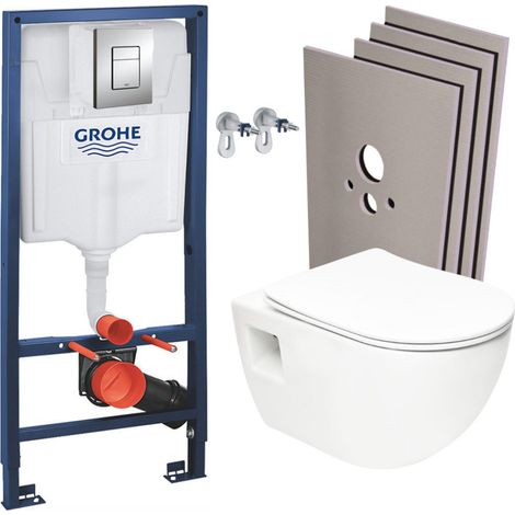 Pack WC Bâti-support Rapid SL  + WC sans bride SAT + Abattant SoftClose + Plaque Chrome + Set habillage (RapidSL-Project-1-sabo)