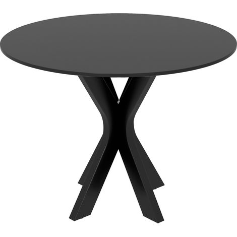 Tavolo da Pranzo Moderno Rotondo per 4 Persone Ø100x75 cm in Acciaio e MDF Nero (1/5)