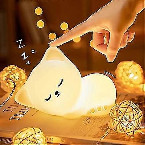 Veilleuse enfant chat, veilleuse bébé, veilleuse bébé rechargeable, veilleuse LED portable pour bébé fille/adulte garçon, veilleuse tactile portable en silicone (1/5)