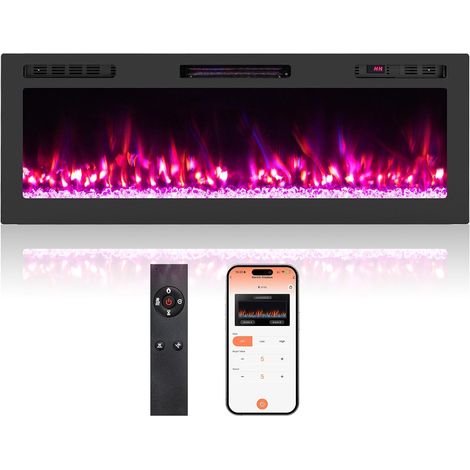 Costway – Cheminée électrique murale 127 cm – Compatible Alexa et Google Assistant – 750W/1500W – 12 couleurs – 5 niveaux de luminosité – Minuterie 1-12h