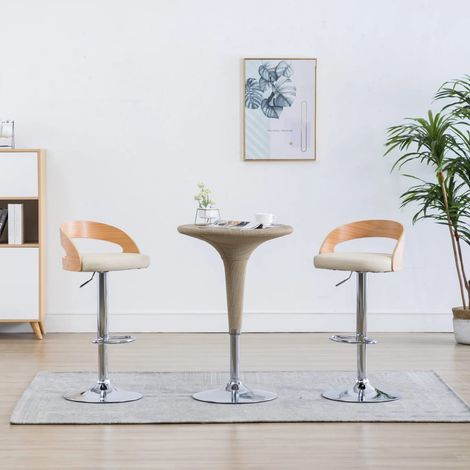 FIMEI Tabourets de bar 2 pcs Crème Similicuir et bois courbé (1/5)