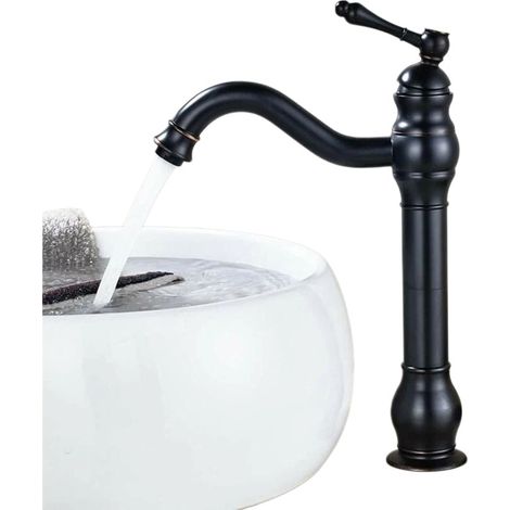Robinet de salle de bain rétro à poser, mitigeur en laiton noir avec rotation à 360° et bec verseur à économie d'eau
