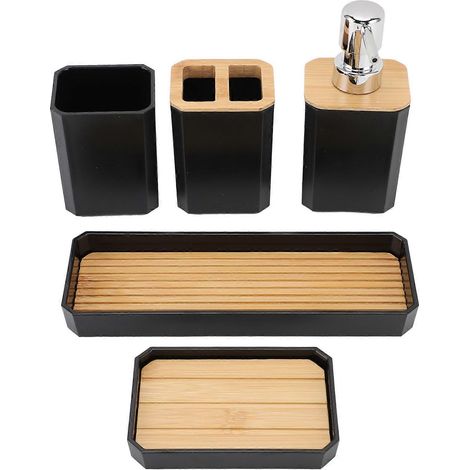 Badezimmer-Accessoire-Set, komplettes Set mit Zahnbürstenhalter, Flüssigseifenspender, Seifenschale und Ablage, 5-teilig (1/5)