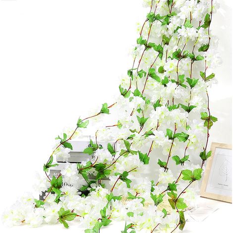 Guirnalda de flores de cerezo artificiales de 230 cm, plantas colgantes, guirnalda de seda, flores de cerezo artificiales para bodas, hogar, fiestas, jardín, manualidades y decoración artística. (1/5)