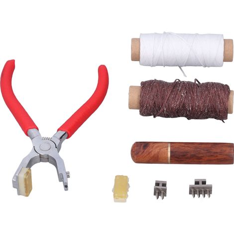 Kit d'outils pour le travail du cuir comprenant une pince en acier inoxydable, des aiguilles et du fil. Durable et polyvalent, indispensable pour le bricolage du cuir. (1/5)