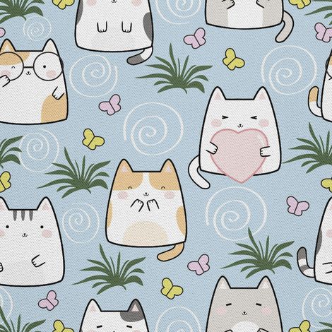 Outdoor dekostoffe oxford - Motiv süße kawaii katzen (1/5)