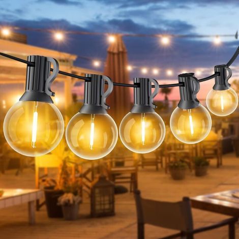 Guirlande Guinguette Extérieur G40, 7.6M/ 25FT Guirlande Lumineuse Exterieure avec E12 12+1 LED Ampoules IP45 Imperméable, Blanc Chaud Chaîne Lumiere Exterieur pour Patio Fête Mariage (1/5)